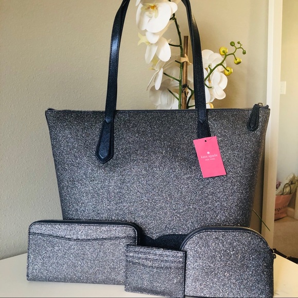 KATE SPADE LOLA GLITTER LARGE TOTE 4PC SET NWT - Picture 3 of 12